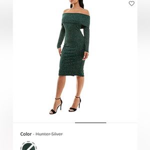 Green sparkly off shoulder dress